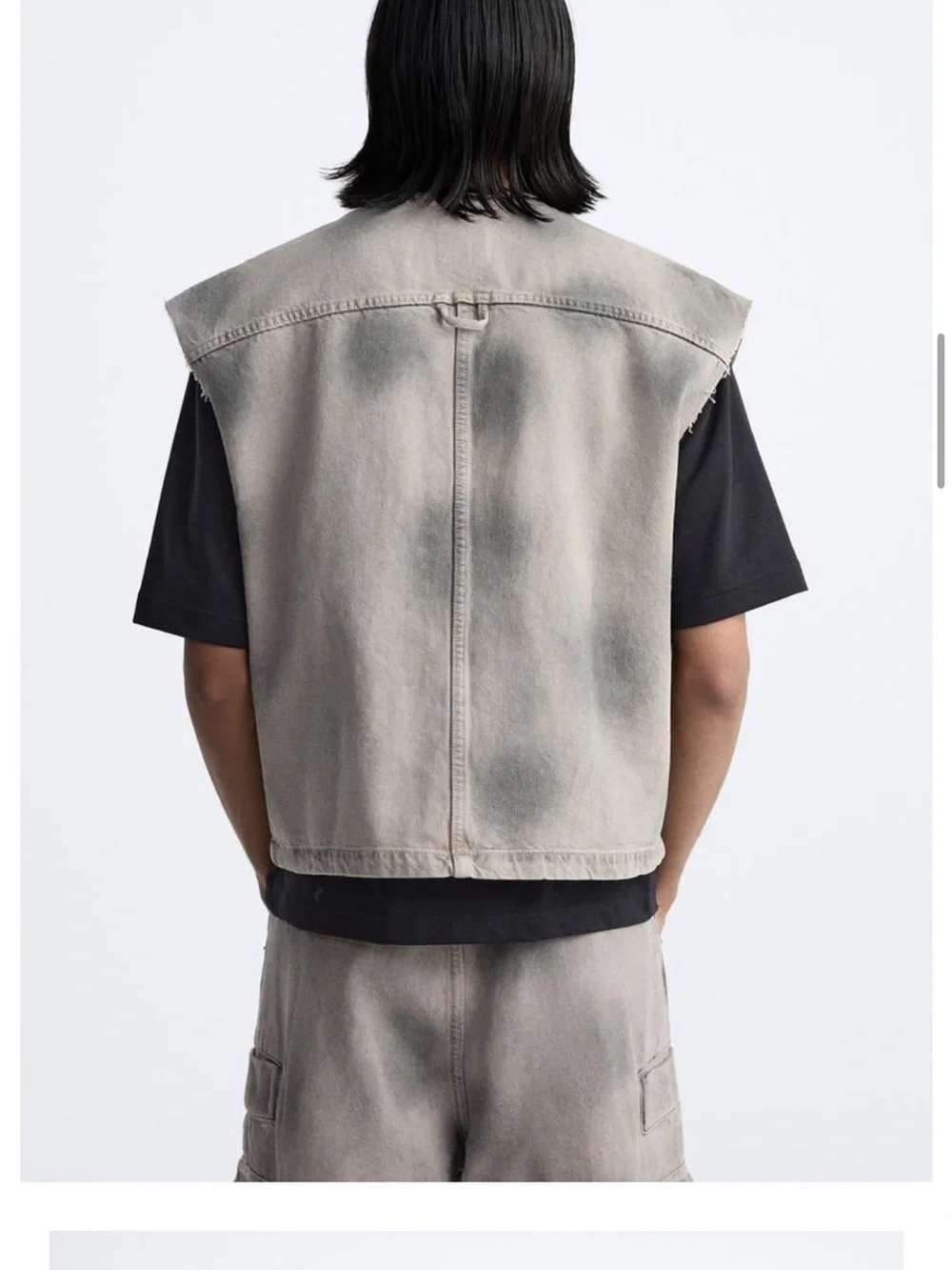 Zara Washed Gray Utility Vest with Cargo Pockets